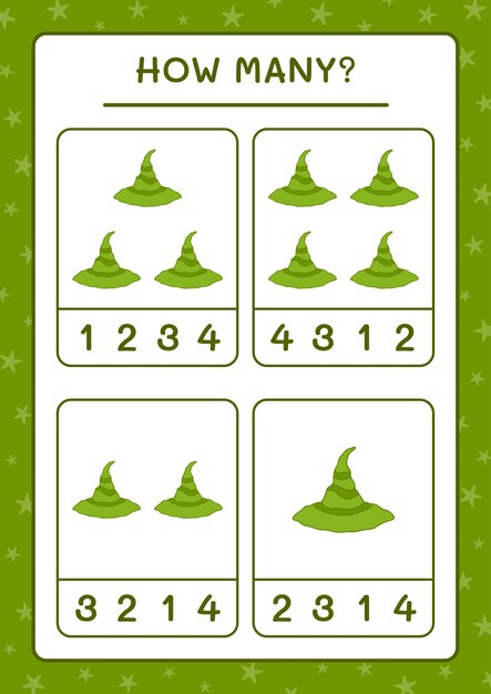 How many witch hat, game for children. vector illustration, printable worksheet