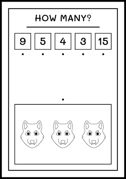 얼마나 많은 늑대, 어린이를 위한 게임. 벡터 일러스트 레이 션, 인쇄용 워크시트