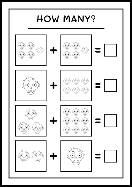 How many Zombie, game for children. Vector illustration, printable worksheet