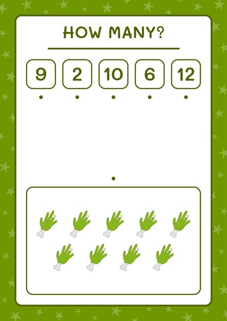 Quanti zombie hand, gioco per bambini. illustrazione vettoriale, foglio di lavoro stampabile