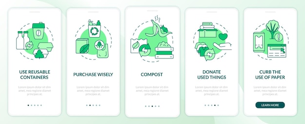 Vector how to minimize waste green onboarding mobile app screen