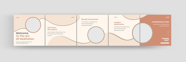 Vector how to social media carousel template meditation and relaxing instagram banner design for spa yoga