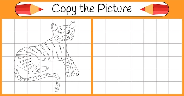 Как нарисовать тигра шаг за шагом используйте сетку обучения рисованию учебник рисования урок для детей раскраска для книги детская образовательная художественная страница векторная иллюстрация