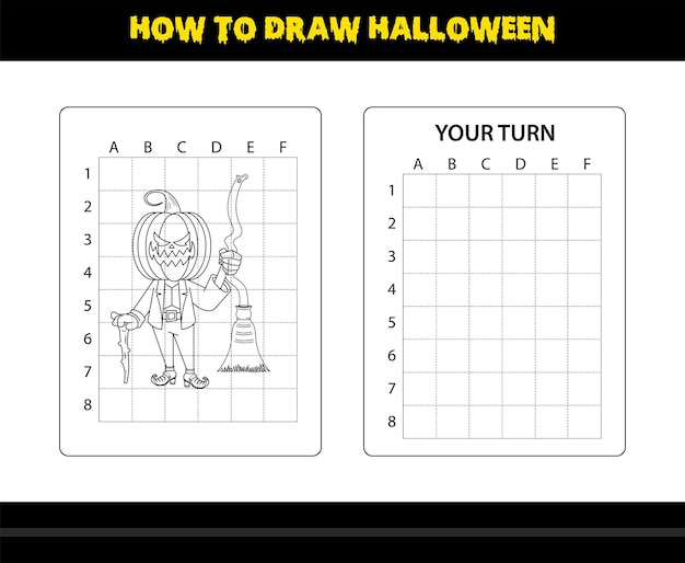 ベクトル 子供のためのハロウィーンの描き方 子供のためのハロウィーンの描画スキルの着色ページ