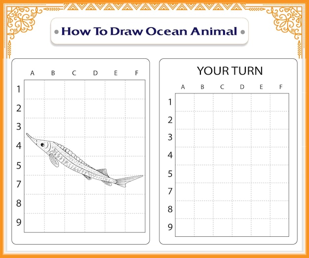 Как рисовать морских животных раскраски для детей премиум вектор