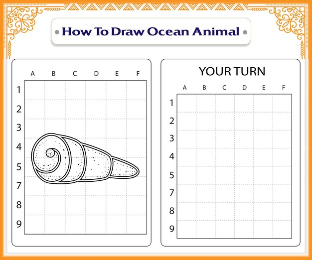 子供のための海の動物の着色ページを描く方法プレミアムベクトル