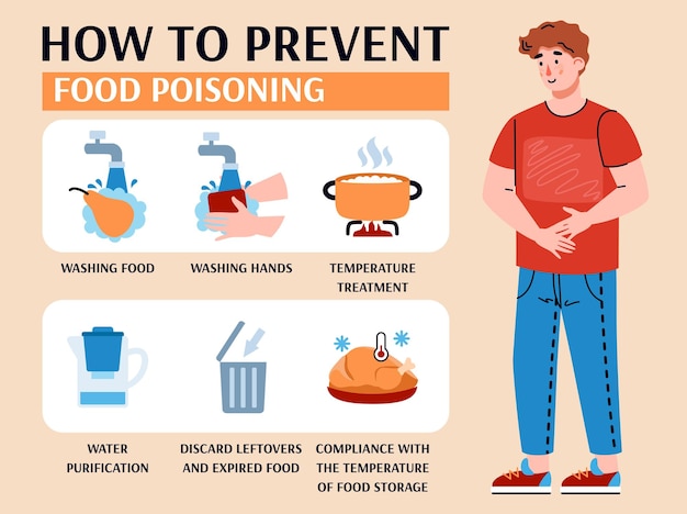 Как предотвратить пищевое отравление информативной баннерной плоской векторной иллюстрации