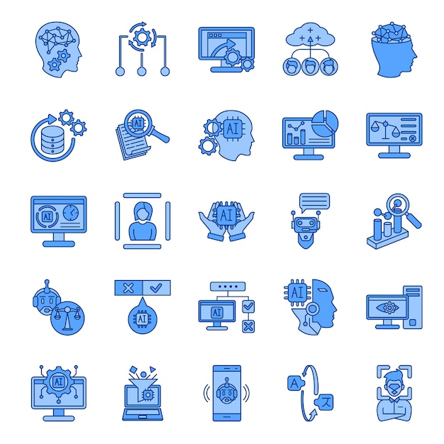 AI 25 アイコンセットを線形の青いスタイルで使用する方法