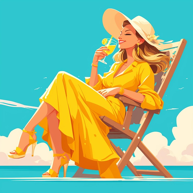 Vector a howland island woman is sunbathing