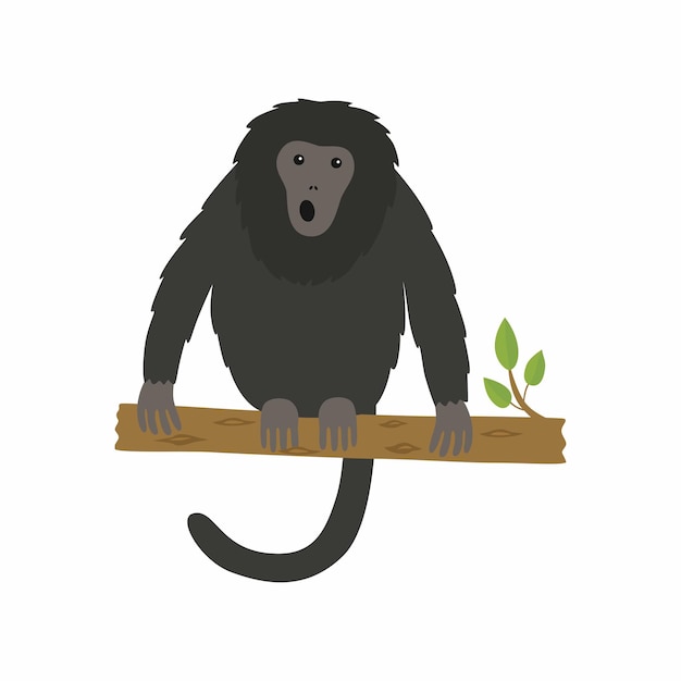 Vector howler monkey sitting on a tree branch. vector illustration isolated on white background.