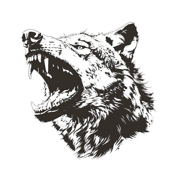 howling wolf head monochrome grunge vector illustration