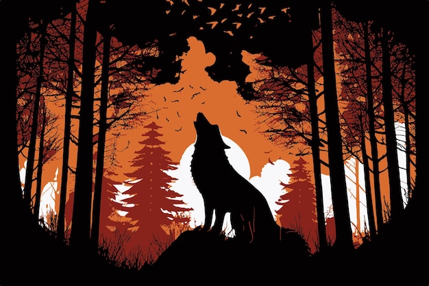 Vettore l'illustrazione del lupo che ulula rappresenta tipicamente un lupo con la testa inclinata verso la luna