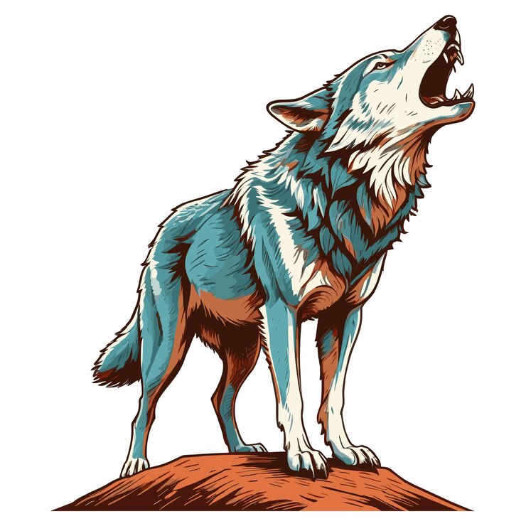 Vector howling wolf on a rock illustration