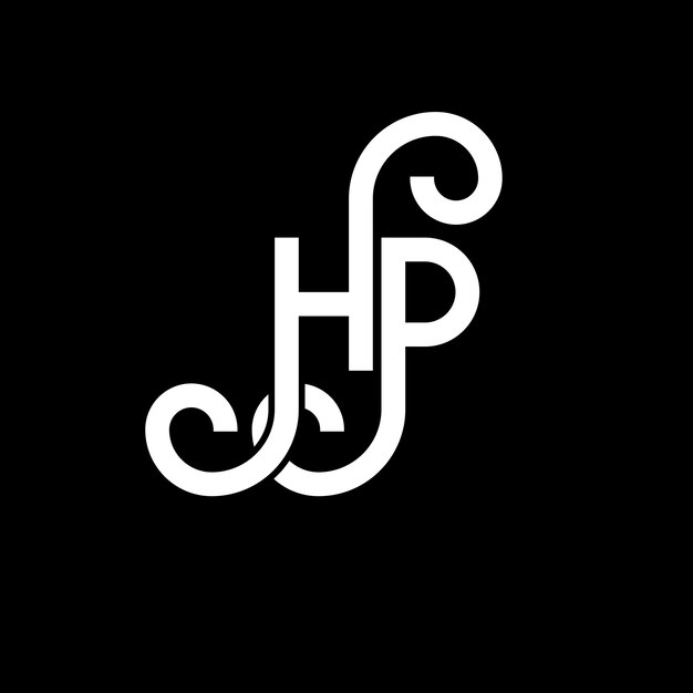 벡터 검은색 배경에 hp 크리에이티브 이니셜 (creative initials) 로고 디자인