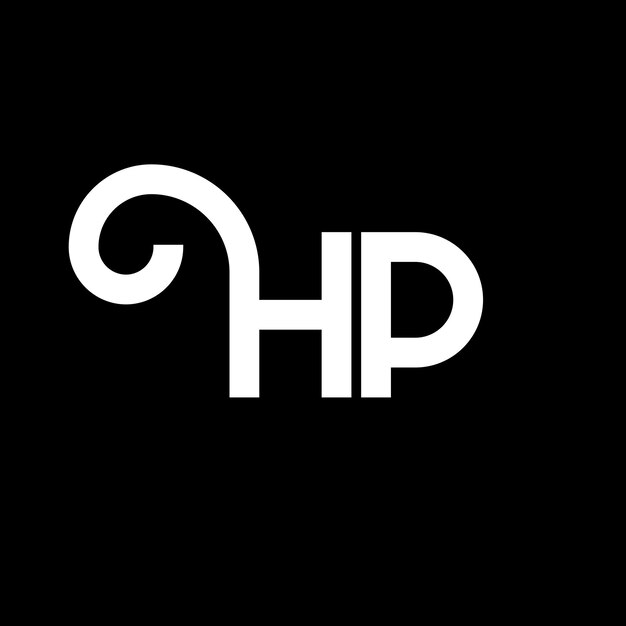 ベクトル 黒い背景に hp のロゴの文字デザイン hp クリエイティブ・イニシャル hp レター・ロゴのコンセプト hp レターデザイン hp 白い背景の文字デザイン h p h p ロゴ