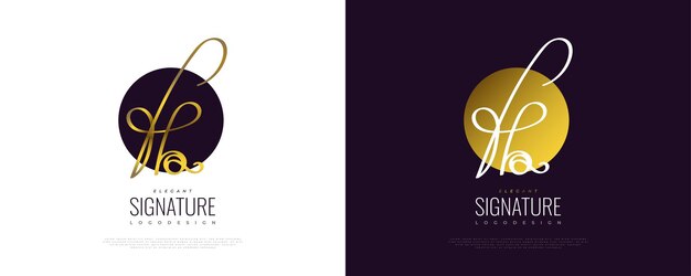 HQ Initial Signature Logo Design with Gold Handwriting Style Initial H and Q Logo Design for Wedding Fashion Jewelry Boutique and Business Brand Identity