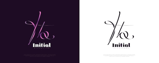 Дизайн логотипа HQ Initial Signature с почерком в фиолетовом градиенте Дизайн логотипа Initial H и Q для свадебного модного ювелирного бутика и бизнес-бренда