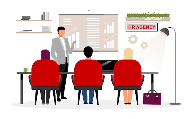 Vector hr agency workers meeting flat  illustration