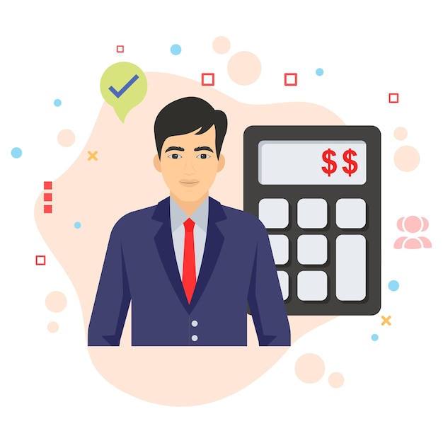 Бюджет HR Vector Color design, Businessman with Calculation Stock Illustration, hr sign,