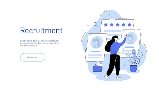 Hr-manager selecteert een medewerker uit potentiële kandidaten Talent zoeken CV's van medewerkers