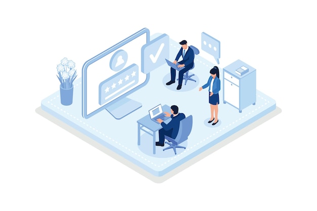 Hr managers searching new employee, Job recruitment process concept, isometric vector illustration