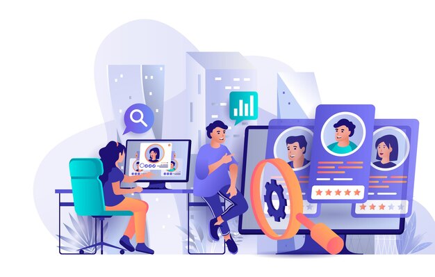 HR process flat design concept illustration of people characters