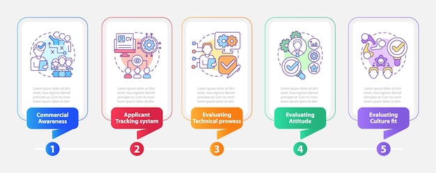 HR skills and software rectangle infographic template Technology Data visualization with 5 steps Process timeline info chart Workflow layout with line icons Myriad ProBold Regular fonts used