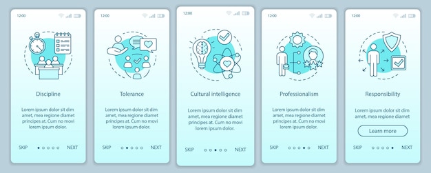 Hr soft skills onboarding mobiele app pagina scherm vector sjabloon