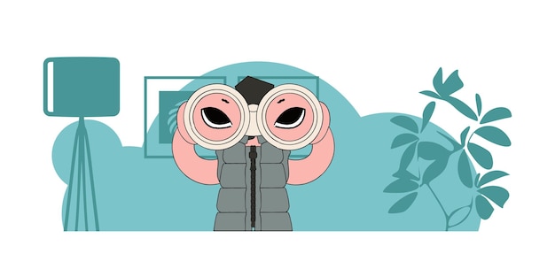 Vector hr theme attractive man using binoculars