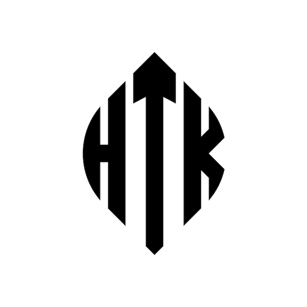 HTK 円文字 ロゴ デザイン 円とエリプスの形 HTK エリプスの文字 タイポグラフィックスタイル 3つのイニシャルが円のロゴを形成します HTK サークルエンブレム アブストラクト モノグラム 文字マーク ベクトル