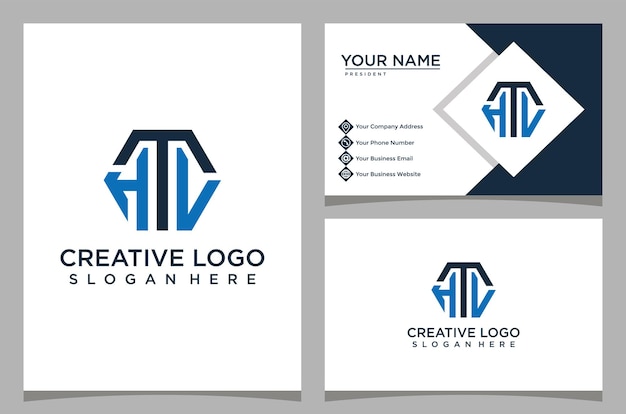 Vector htl letter design logo template with hexagon and business card design