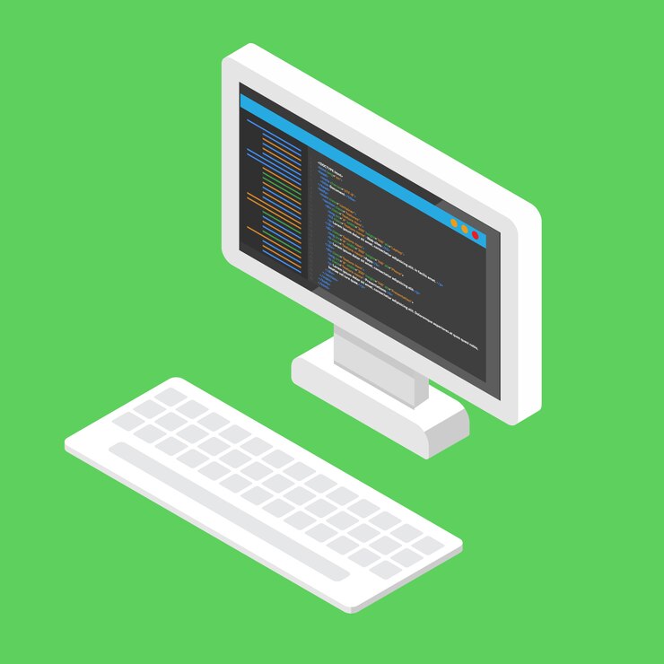 Vector html code website. desktop coding, programming  concept.  illustration.
