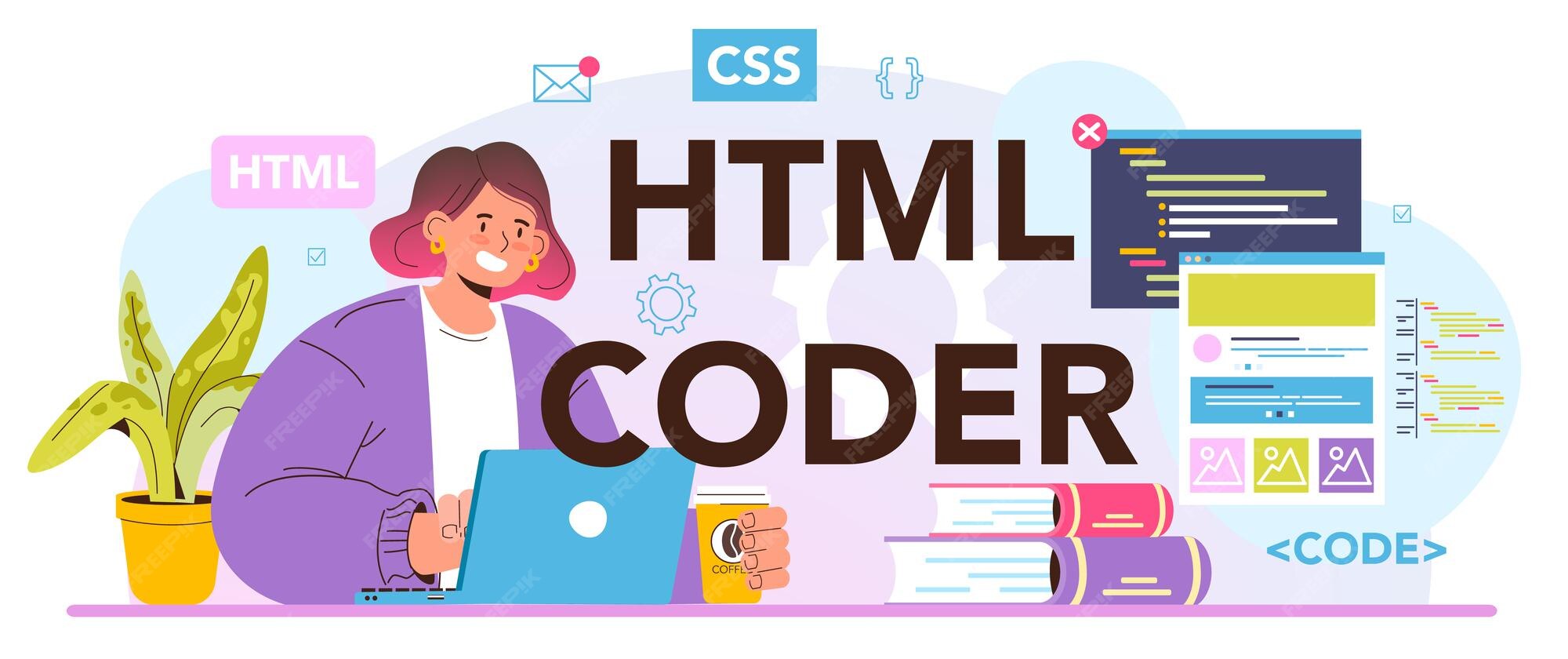 Premium Vector | Html coder typographic header. website development ...