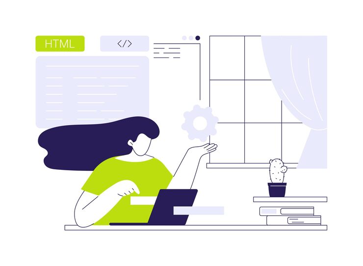 Vector html coding abstract concept vector illustration developer using html coding for creating website it