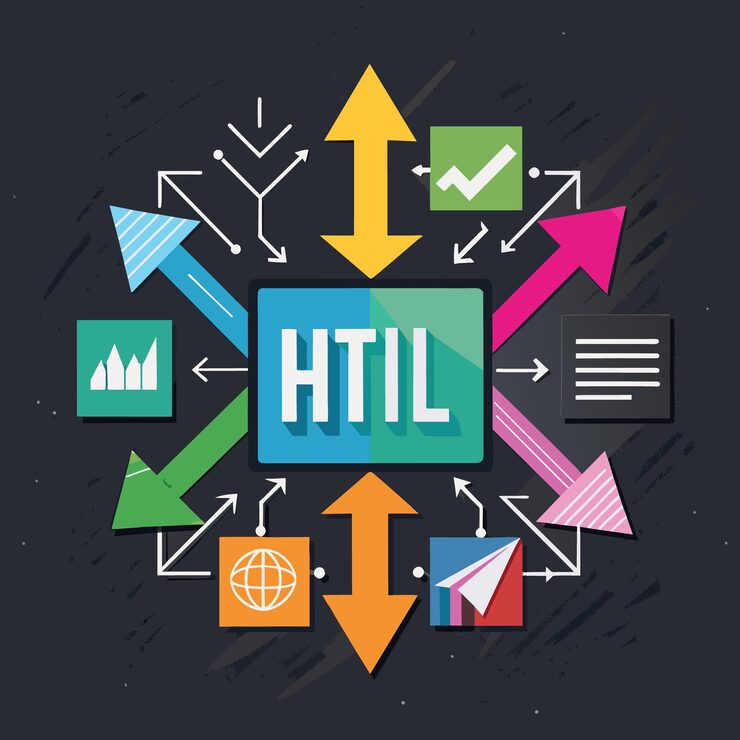 Vector html coding language programming for website blog and seo concept multi color arrows pointing to