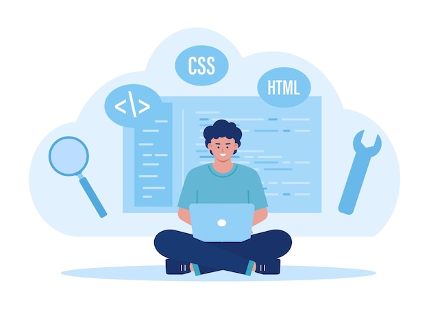 HTML CSS programming data analysis trending concept flat illustration