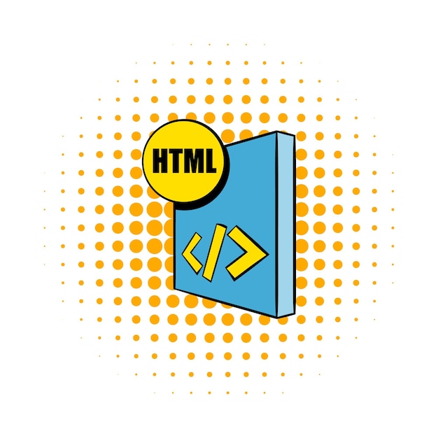 Вектор Иконка html-файла в стиле комиксов на белом фоне