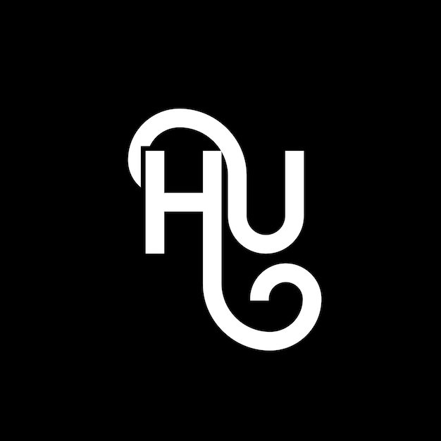 Hu lettera logo design su sfondo nero hu iniziali creative lettera logo concetto hu lettera design hu lettera bianca design su fondo nero h u h u logo