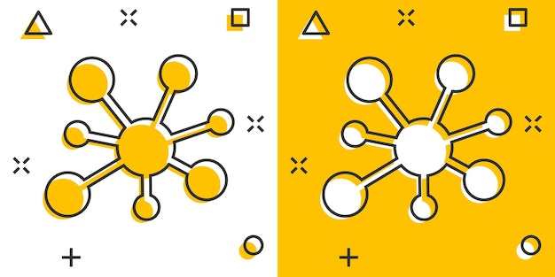 ハブ ネットワーク接続記号アイコン コミック スタイル Dna 分子ベクトル漫画イラスト分離白地 Atom ビジネス コンセプト スプラッシュ効果