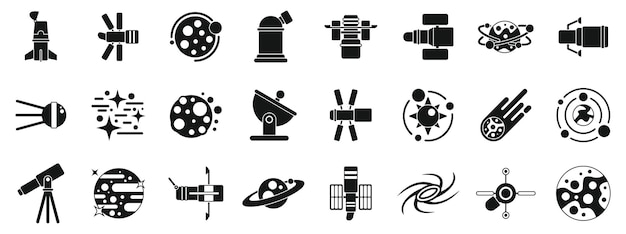 Vector hubble telescope icons set simple vector space technology