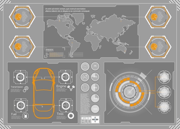 Hud achtergrond kosmische ruimte. infographic elementen. futuristische gebruikersinterface. webinterface-elementen. spel doel navigatie-interface hud ui. illustratie.