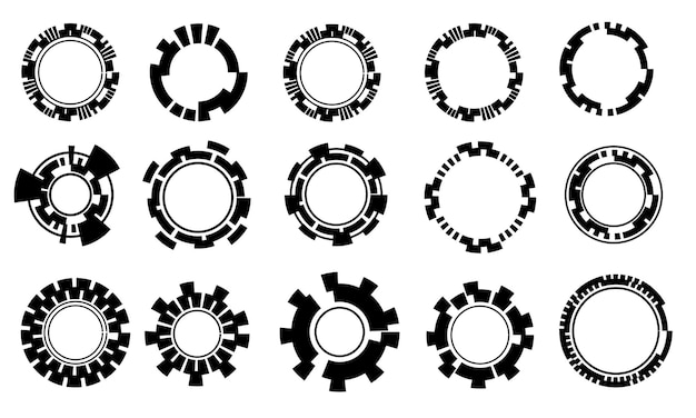 HUD cirkel technologie futuristische design collectie zwart op wit vector