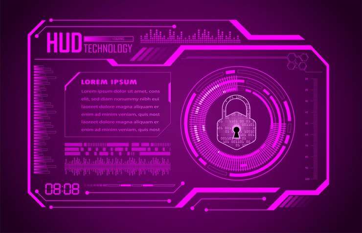 Vector hud closed padlock on digital background cyber security