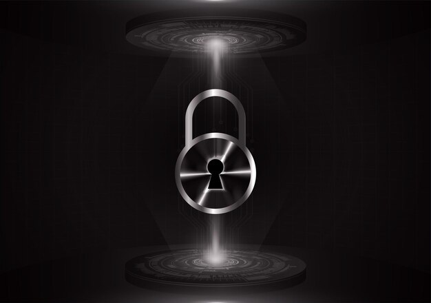 Vector hud closed padlock on digital background cyber security