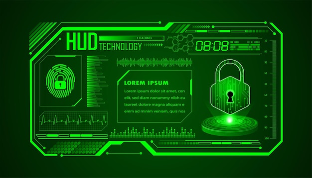 Hud closed padlock on digital background cyber security