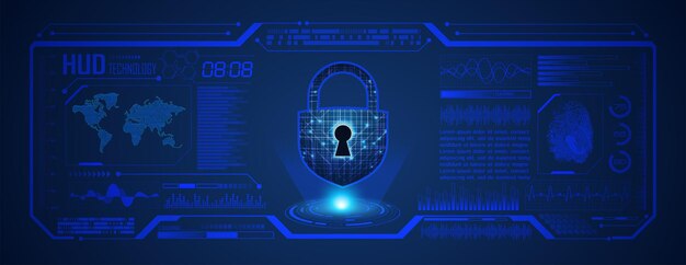 HUD Закрытый замок на цифровом фоне кибербезопасности