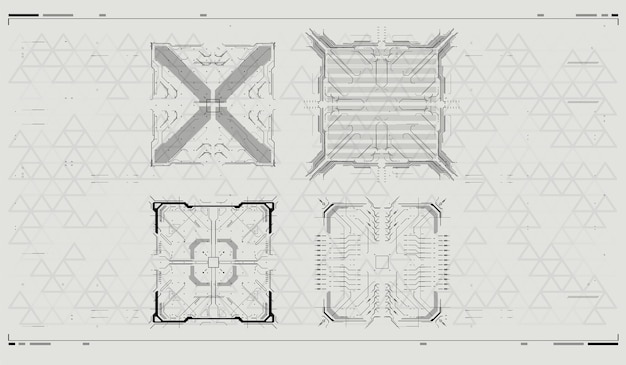 Concetto hud cornici hud futuristiche design del modello di tecnologia fantascientifica interfaccia utente set di blocchi di cornici quadrate illustrazione vettoriale