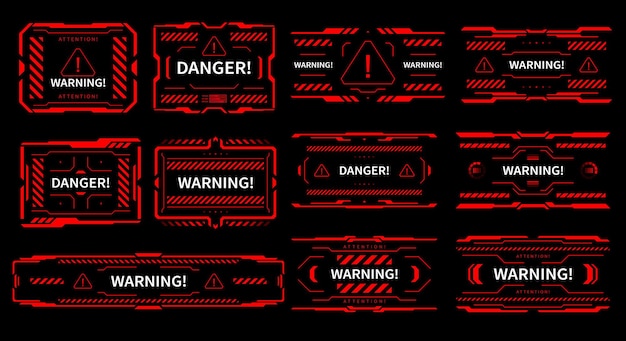 Hud danger and alert attention red interface signs