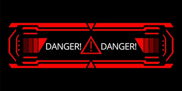 Hud danger alert Attention vector red interface sign warning or caution UI Tech or digital cyber frame System failure or danger zone