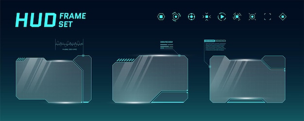 Hud digital futuristico interfaccia utente cornice orizzontale set sci fi schermi high tech menu di gioco